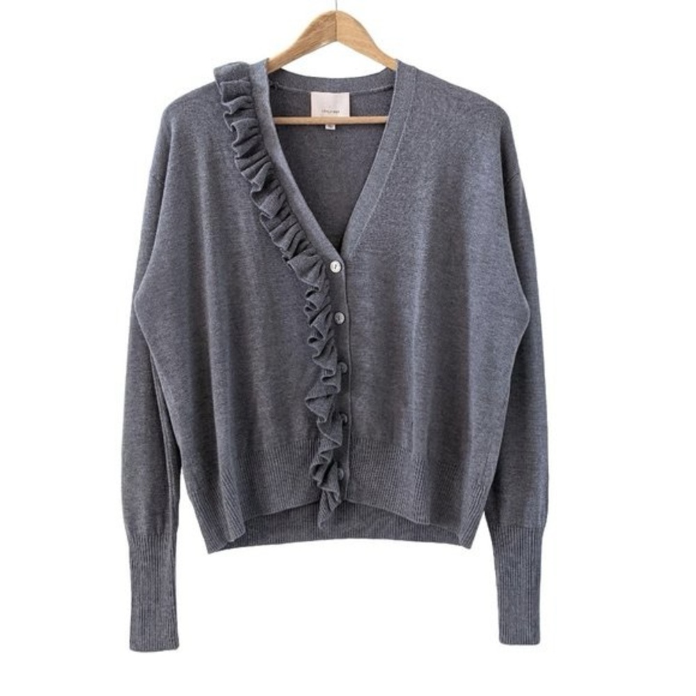 Cinq A Sept Tous Les Jours Gaetana Silk Cashmere Ruffle Trim Cardigan Sweater XS - Picture 2 of 8